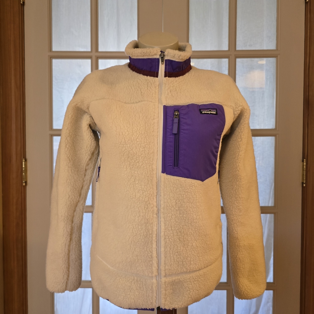 Patagonia Cream and Purple Fleece Jacket